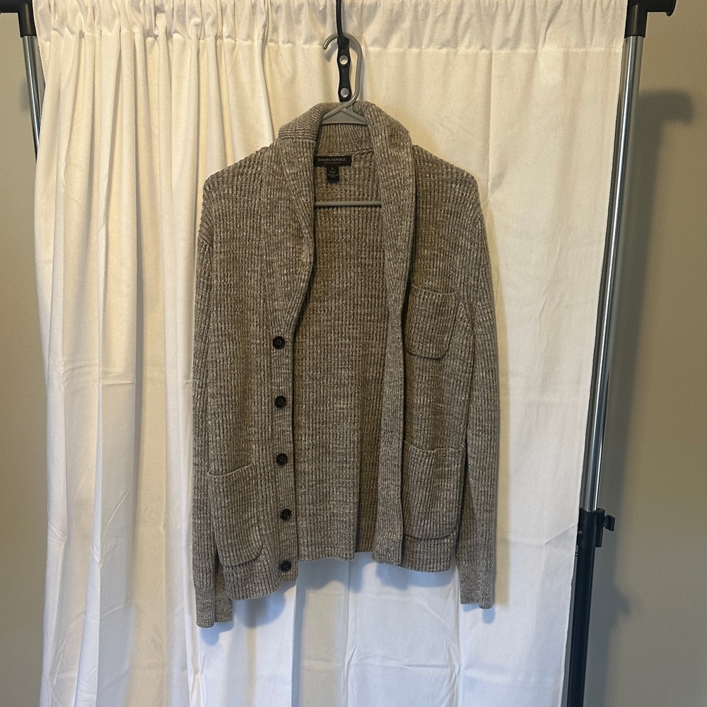Banana Republic Supima Cotton Ribbed Cardigan in Heather Beige